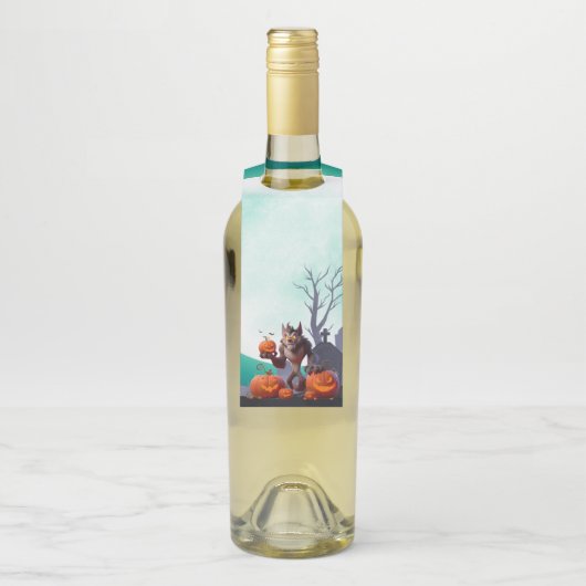 Halloween weerwolf en pompoenen flessenhanger (Op fles)