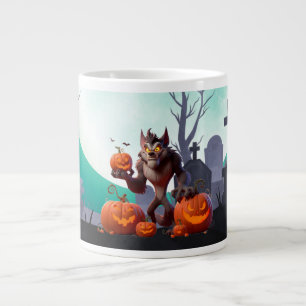 Halloween weerwolf en pompoenen grote koffiekop