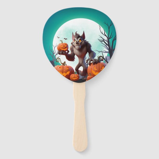 Halloween weerwolf en pompoenen handwaaier (Voorkant)