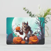 Halloween weerwolf en pompoenen kaart (Staand voorkant)