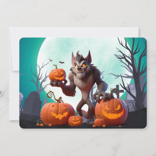 Halloween weerwolf en pompoenen kaart (Voorkant)