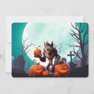 Halloween weerwolf en pompoenen kaart