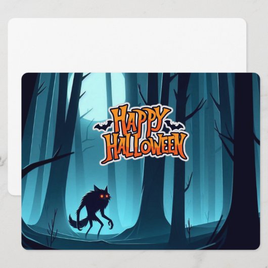 Halloween weerwolf en pompoenen kaart (Voorkant / Achterkant)