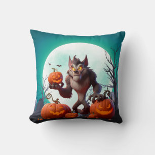 Halloween weerwolf en pompoenen kussen