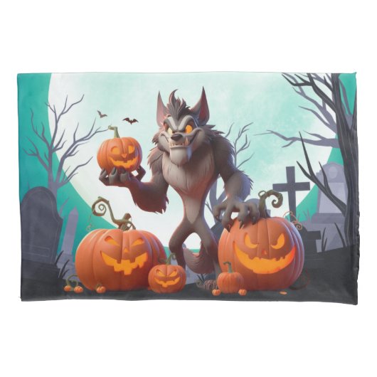 Halloween weerwolf en pompoenen kussensloop (Voorkant)