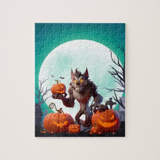 Halloween weerwolf en pompoenen legpuzzel (Verticaal)