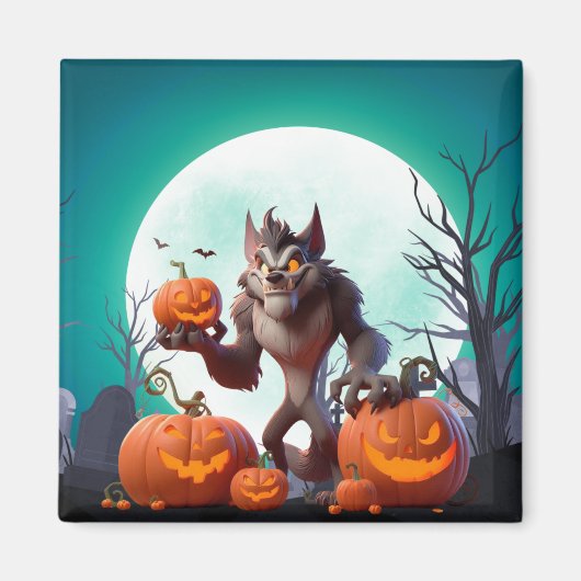 Halloween weerwolf en pompoenen magneet (Voorkant)
