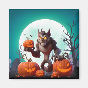 Halloween weerwolf en pompoenen magneet