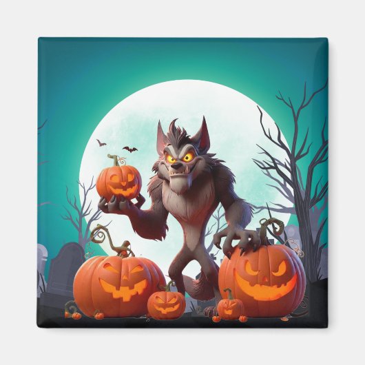 Halloween weerwolf en pompoenen magneet (Voorkant)