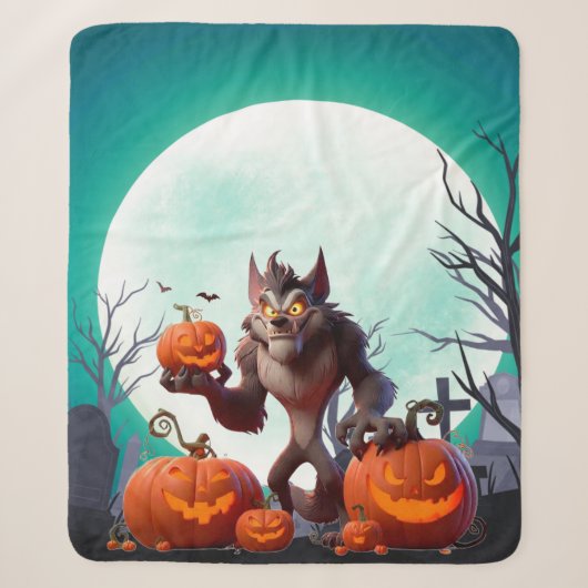 Halloween weerwolf en pompoenen sherpa deken (Voorkant)