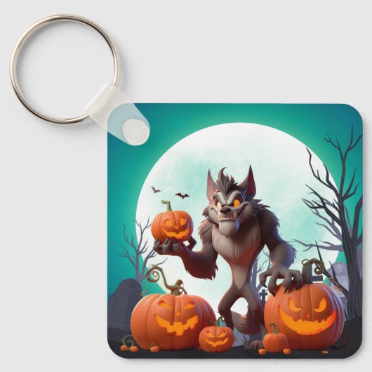 Halloween weerwolf en pompoenen sleutelhanger (Voorkant)