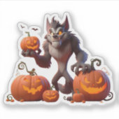 Halloween weerwolf en pompoenen sticker (Voorkant)