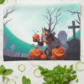 Halloween weerwolf en pompoenen theedoek (Gevouwen)