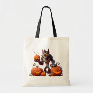 Halloween weerwolf en pompoenen tote bag