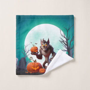 Halloween weerwolf en pompoenen washandje