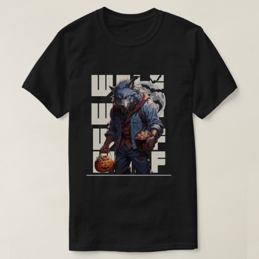 Halloween weerwolf houden pompoen met snoep t-shirt (Design voorkant)