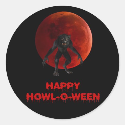 Halloween Weerwolf Lycan Rood Bloed Maan Dripping Ronde Sticker (Voorkant)