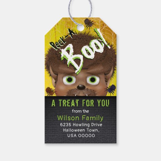 Halloween Weerwolf Monster Peek Een Boek Adres Cadeaulabel (Voorkant)