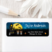 Halloween weerwolf spookhuis blauw etiket (Insitu)