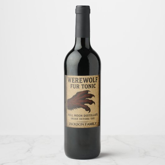 Halloween Weerwolf Vacht Tonic Potie Wijn Label Etiket (Voorkant)