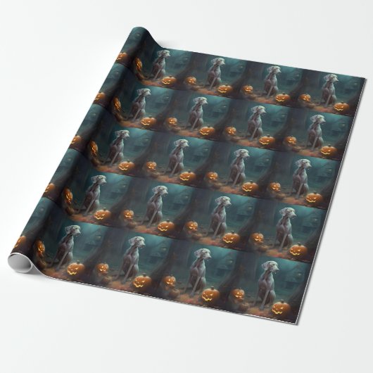 Halloween Weimaraner met pompoenen eng Cadeaupapier (Uitgerold)