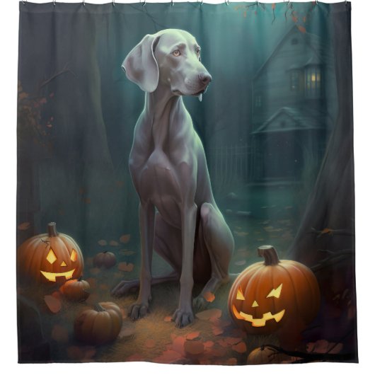 Halloween Weimaraner met pompoenen eng Douchegordijn (Voorkant)