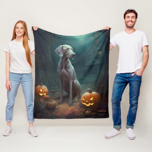 Halloween Weimaraner met pompoenen eng Fleece Deken (In situ)