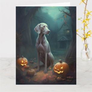 Halloween Weimaraner met pompoenen eng Kaart