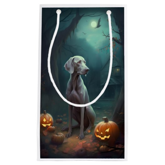Halloween Weimaraner met pompoenen eng Klein Cadeauzakje (Voorkant)