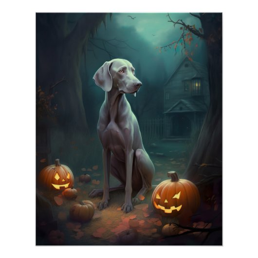 Halloween Weimaraner met pompoenen eng Perfect Poster (Voorkant)