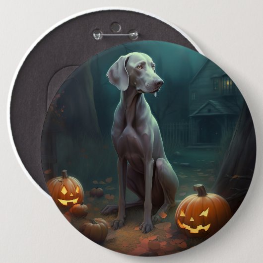 Halloween Weimaraner met pompoenen eng Ronde Button 6,0 Cm (Voorkant /achterkant)