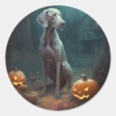 Halloween Weimaraner met pompoenen eng Ronde Sticker (Voorkant)