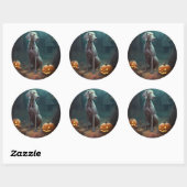 Halloween Weimaraner met pompoenen eng Ronde Sticker (Vel)