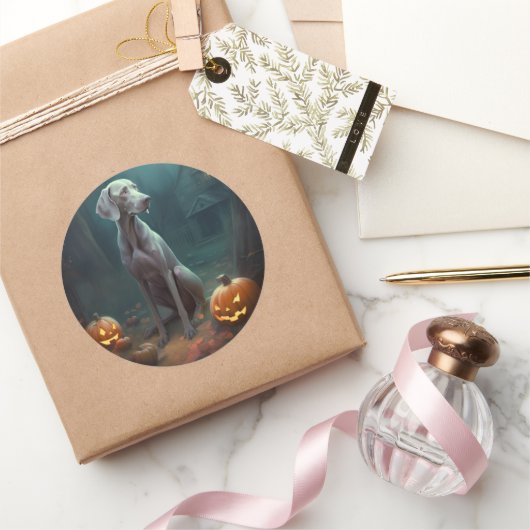 Halloween Weimaraner met pompoenen eng Ronde Sticker (Geschenken)