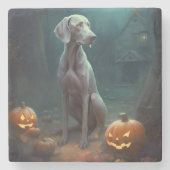 Halloween Weimaraner met pompoenen eng Stenen Onderzetter (Voorkant)