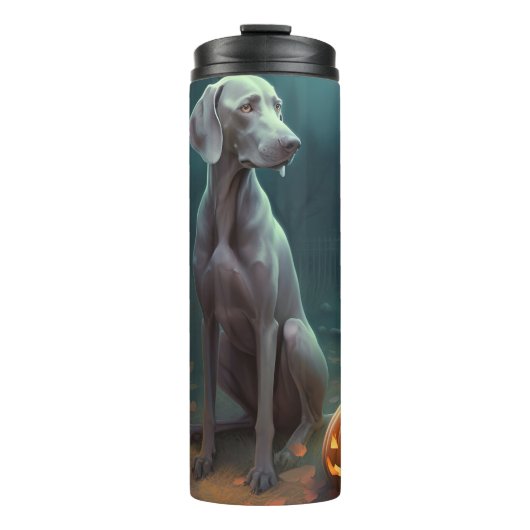 Halloween Weimaraner met pompoenen eng Thermosbeker (Voorkant)