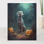 Halloween Weimaraner met pompoenen griezelig Kaart (Voorkant)