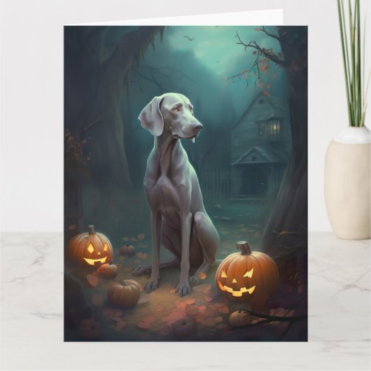 Halloween Weimaraner met pompoenen griezelig Kaart (Voorkant)