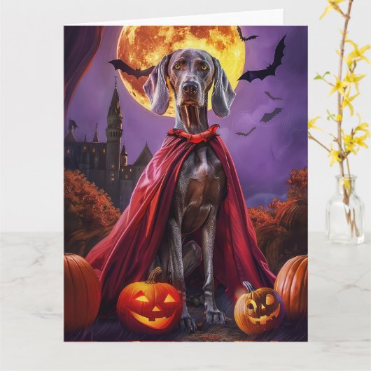 Halloween Weimaraner Vampire Pumpkins eng Kaart (Gele Bloem)