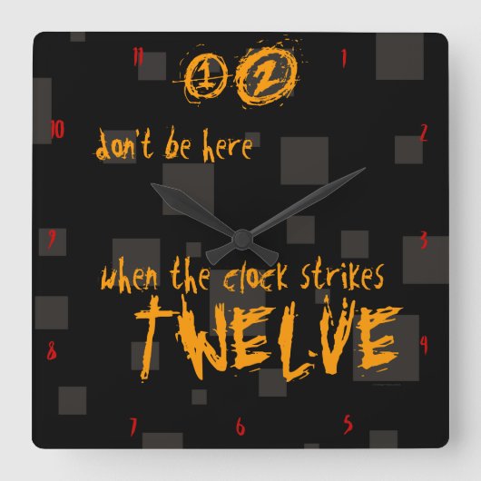 Halloween weird creepy art box black orange spooky vierkante klok (Voorkant)