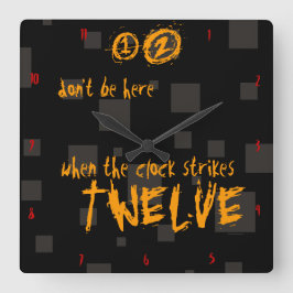 Halloween weird creepy art box black orange spooky vierkante klok