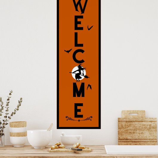 Halloween Welkom | Lengte Oranje heks Poster (Keuken)