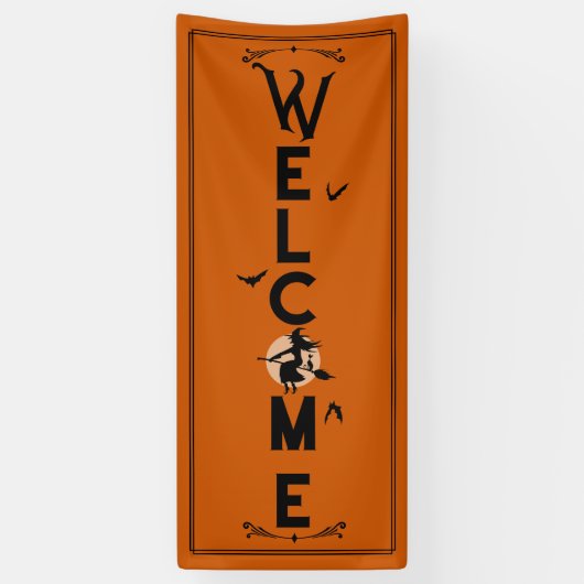 Halloween Welkom | Lengte Oranje heks Spandoek (Verticaal)