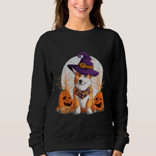Halloween Welsh Corgi Costume Pumpkin Dog Corgi O Trui (Voorkant)