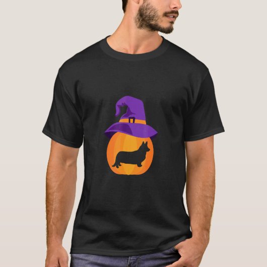 Halloween Welsh Corgi Pompoen Heksenhoed T-shirt (Voorkant)