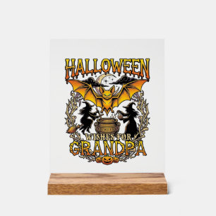 Halloween Wensen Opa Vleermuis Heksen Ketel_1 Acryl Bord
