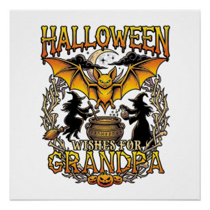 Halloween Wensen Opa Vleermuis Heksen Ketel_1 Perfect Poster