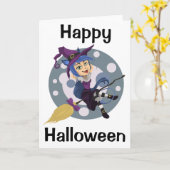 Halloween Wenskaart/Cute Witch Kaart (Gele Bloem)
