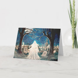 Halloween Wenskaart, kerkhof, spook, grafstenen Kaart