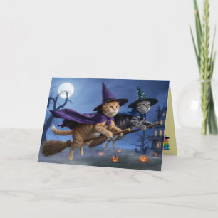 Halloween wenskaart met heksenkatten feestdagen kaart